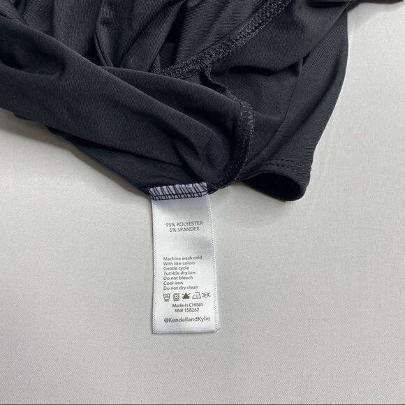 Kendall & Kylie Mesh V Plunge Black Sleeveless Bodysuit NEW - Picture 7 of 10